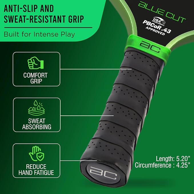 Blue Cut Pickleball Paddle – USAPA Approved Pickleball Paddles Racket with T700 Carbon Fiber, 16mm Honeycomb Core, Spin Surface, Pro Power Speed & Control – Includes Carry Bag