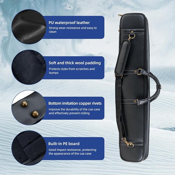 KONLLEN 2x4 Hard Pool Cue Case – Professional Billiards Cue Case for 2 Butts & 4 Shafts, Durable Hard Shell Cue Bag with Adjustable Shoulder Strap, Large Storage Pockets