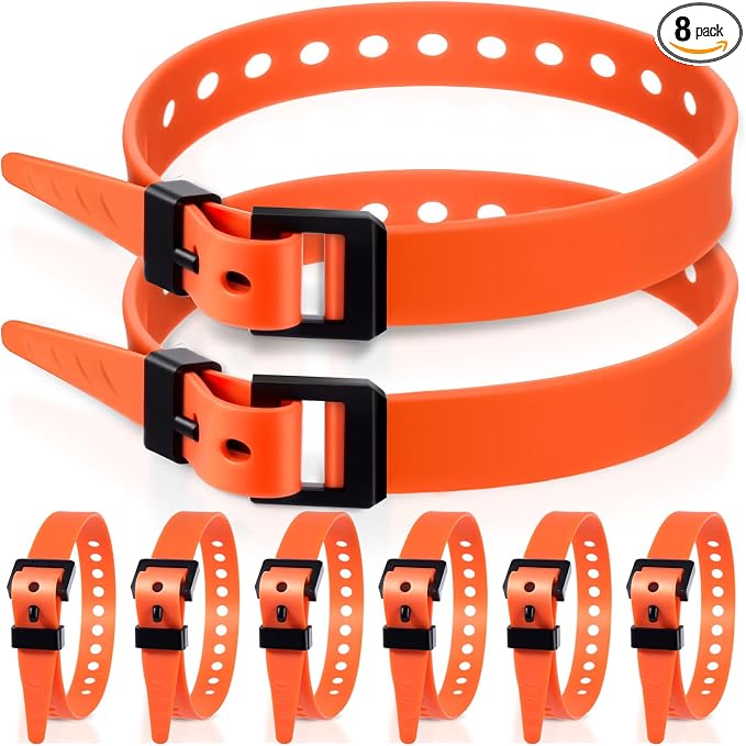 Blulu 8 Pack Reusable Industrial Straps 16" Length Reliable Tension Straps for Securing Bike Motor Gear -60 Lb. Working Load, Elastic Cable Ties for Welders Skis, Garden Hoses (Orange)