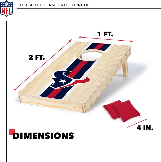 NFL Football Portable Size 1' x 2' Solid Wood Cornhole Set with Direct Print HD Team Graphics – Travel Size
