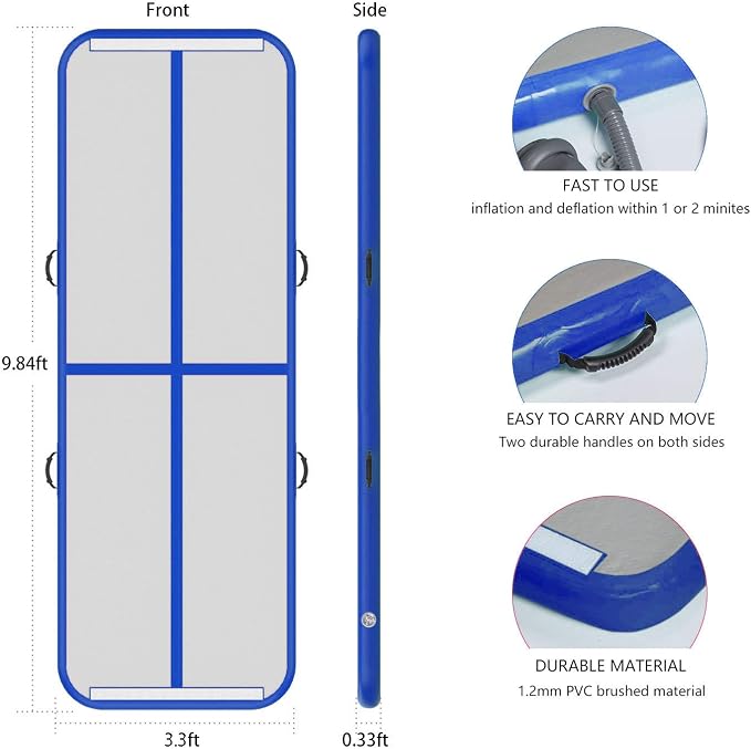 10ft/13ft/16ft/20ft Air Mat Tumble Track Inflatable Gymnastics Tumbling Track Mat with Electric Air Pump for Cheerleading/Practice/Beach/Park/Home use