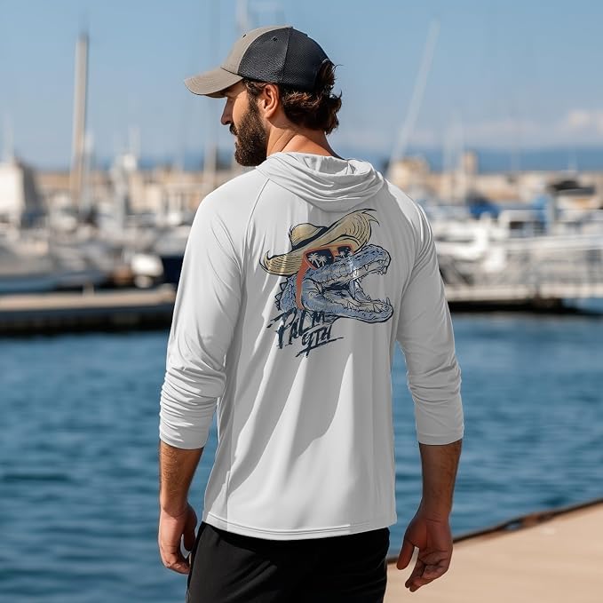 Palmyth Fishing Hoodie for Men Long Sleeve Sun Protection UV UPF 50+ Shirts | Hidden Zipper Pocket, Thumb Loops, Quick-Dry, Side Mesh Panels, Lens Cleaning Cloth, 4-Way Stretch