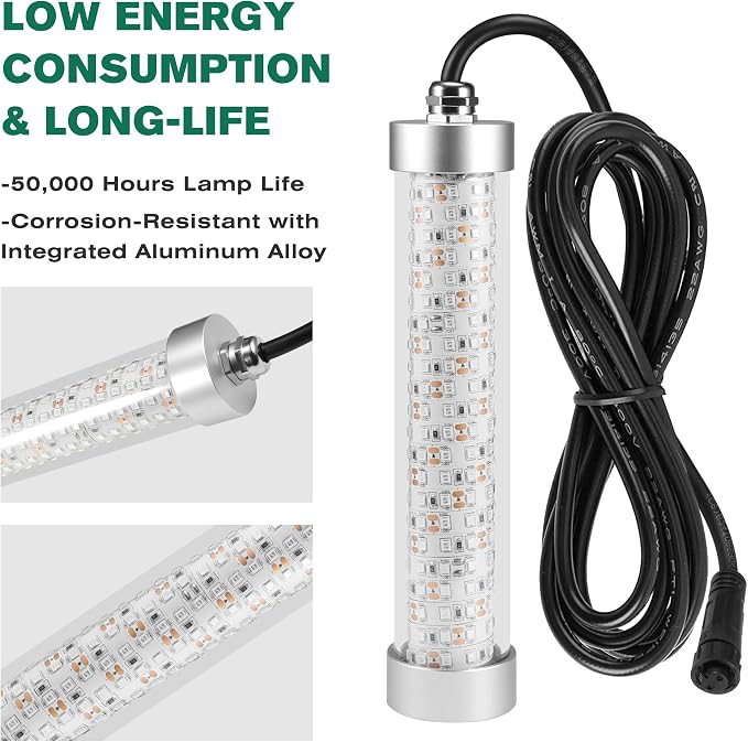 F3 Dimmable Green Underwater Fishing Light 110V&12V / 200W 20000LM Fish Light Attractants for Crappie Squid Shrimp Snook Bass at Night, with 5%~100% Brightness Dimmer(33FT Cable)