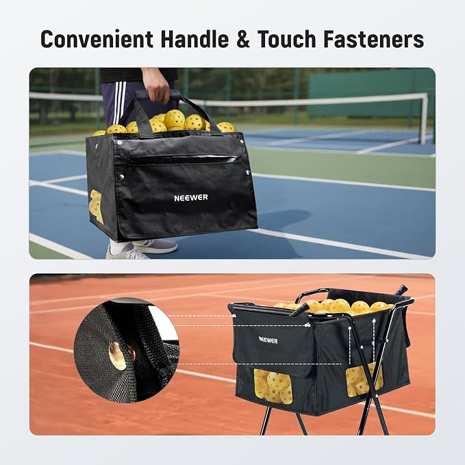 NEEWER Tennis Ball Hopper, Pickleball Retriever Collector Basket Cart Holder Tennis Court Equipment Accessory for Training Teaching