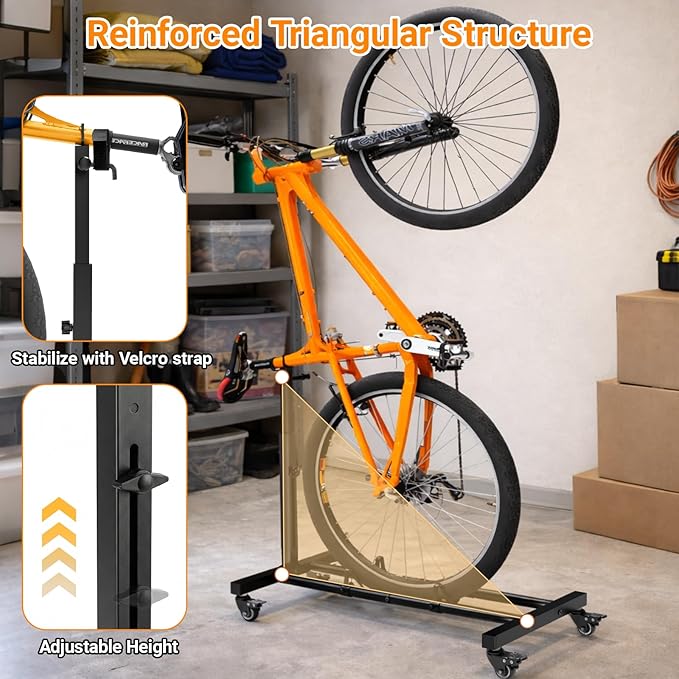 Vertical Bike Stand, Freestanding Bike Rack Garage Storage with Adjustable Height for Wheels up to 29", Space-Saving Indoor Bicycle Stand for Garage & Apartment, Upright Bike Holder for MTB Road Bike