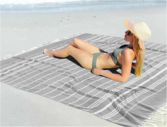 Vikumond Oversized Turkish Beach Towel Blanket XXL Cotton Sandproof Towels Boho Woven Extra Large Big Sand Free Giant Throw Blankets Huge Quilt XL Picnic Camping Necessities Cloud for Adult Gifts