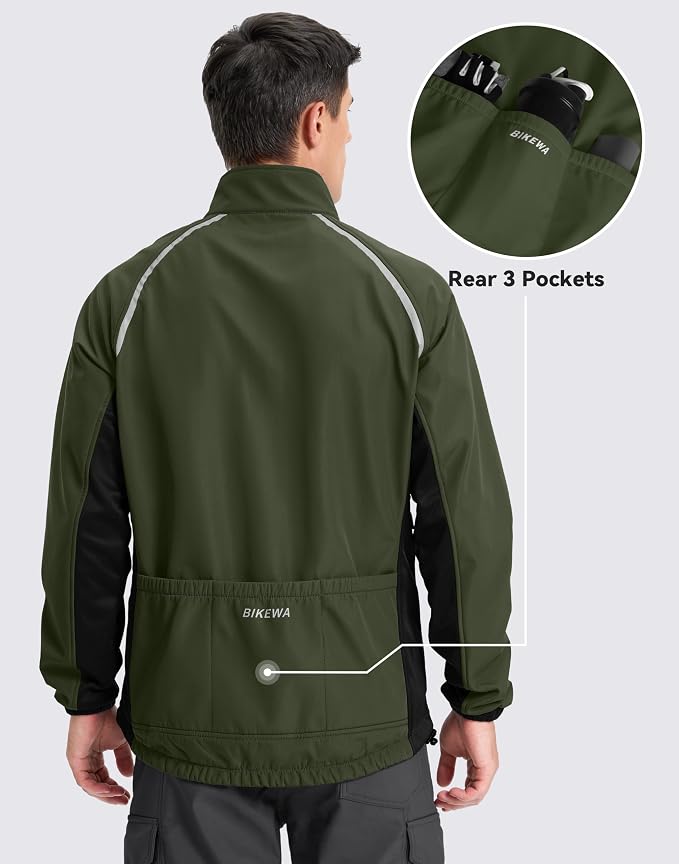 Bikewa Men's Winter Cycling Jackets Thermal Warm Water Resistant Bike Running Windproof Jacket