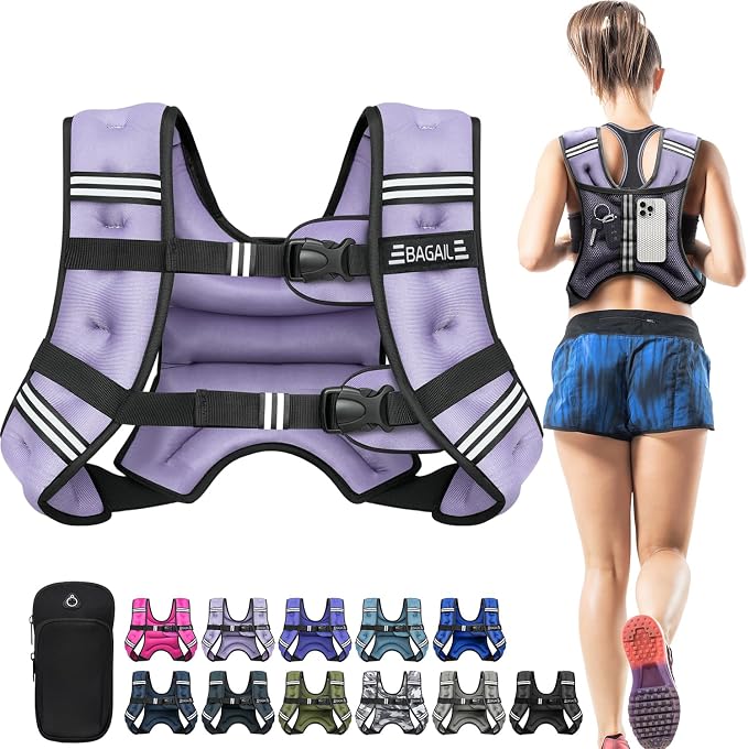 BAGAIL Comfort-Fit Weighted Vest for Woman, Even Weight Distribution, Faster Weight Loss, No-Chafe or Bounce for Walking & Running with Detachable Phone Pouch & Reflective Stripes (Available 5-30lbs)