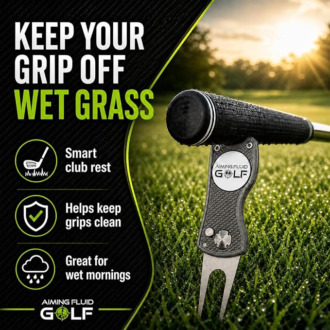 Golf Divot Repair Tool — 5-in-1 Golfing Ball Marker, Pitch Mark Repair, Putting Alignment, Club Tee, and Groove Cleaner, Accessory Metal Switchblade Design - Ideal Gift for Golfers