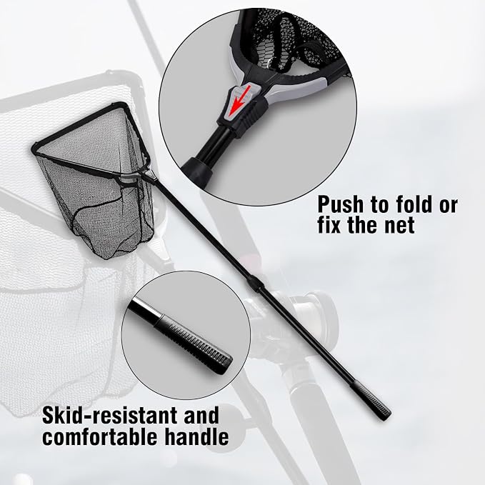 Fiblink Folding Aluminum Fishing Landing Net Fish Net with Extending Telescoping Pole Handle