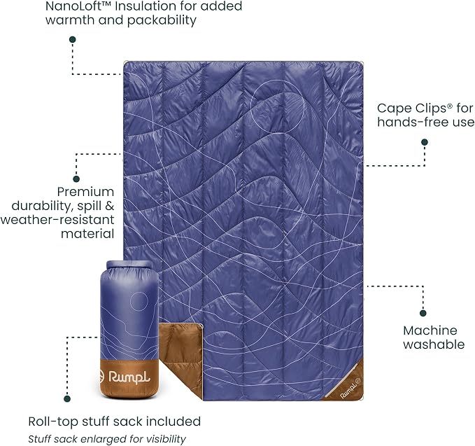 Rumpl Backcountry Puffy Blanket, Ultra-Portable and Lightweight Adventure Blanket, 1-Person (52x75 inches), Trace Valley Marionberry