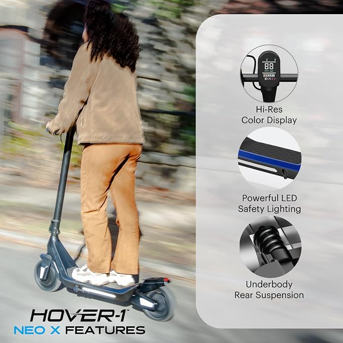 Hover-1 Neo Family Foldable Electric Scooter with 300W/250W/200W Rated Brushless Motor, 16/14/12 mph Max Speed, 8.5"/6.5” Wheels, 10/7 Mile Range Commuting Scooter for Kids & Teens Aged 4 to 16
