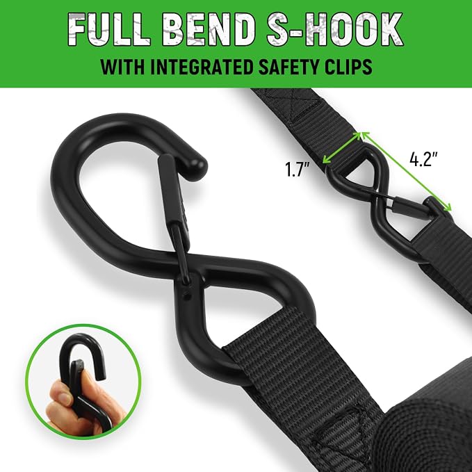 Heavy Duty Ratchet Straps (4 Pack) - Motorcycle Straps Tie Downs 5,208lb Break Strength - 1.5 in x 15ft Ratchet Tie Down Straps,15" Soft Loop Tie Down Straps for Truck, Cargos