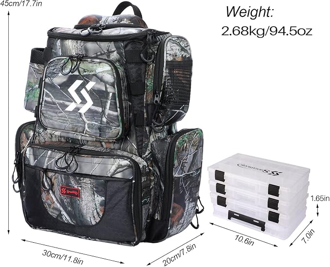 Sougayilang Fishing Tackle Backpack Waterproof Tackle Bag Storage with 4 Trays Tackle Box