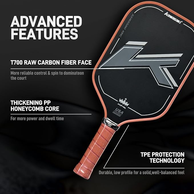 Pickleball Paddle, Kawasaki T700 Carbon Fiber (CFS)-USAPA Approved King Series Pickleball Racket 16mm for Tournament Level, with Cover Case/Grip