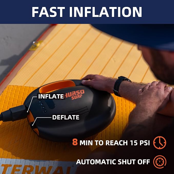 THURSO SURF 20PSI Rechargeable SUP Air Pump Digital Electric Paddle Board Pump 144W 4000mah Dual Stage Auto-Off Portable Inflation Deflation 12V DC Car Connector Battery Air Pump for Kayaks Boats