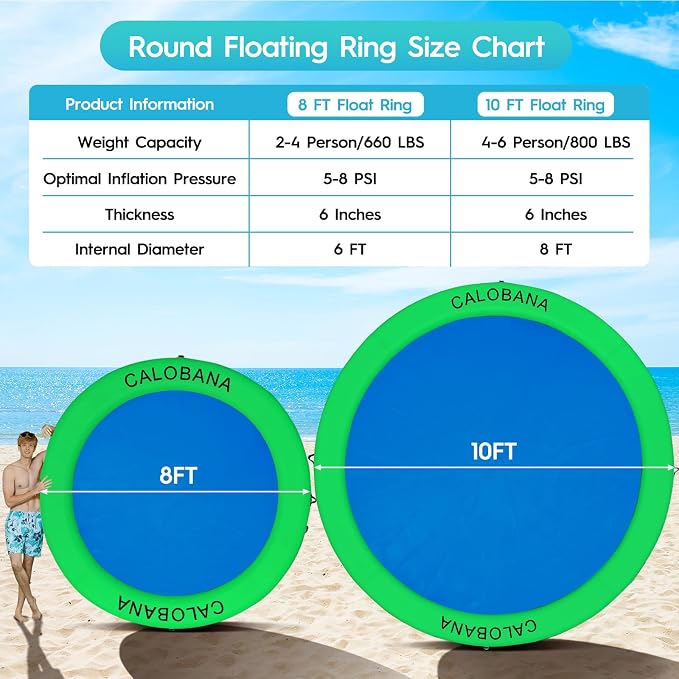 CALOBANA Round Floating Ring Inflatable Water Hammock Heavy Duty River Floats Lake Raft for Adults Tanning Pool Lounger Float Island Platform Pad Mat for Party
