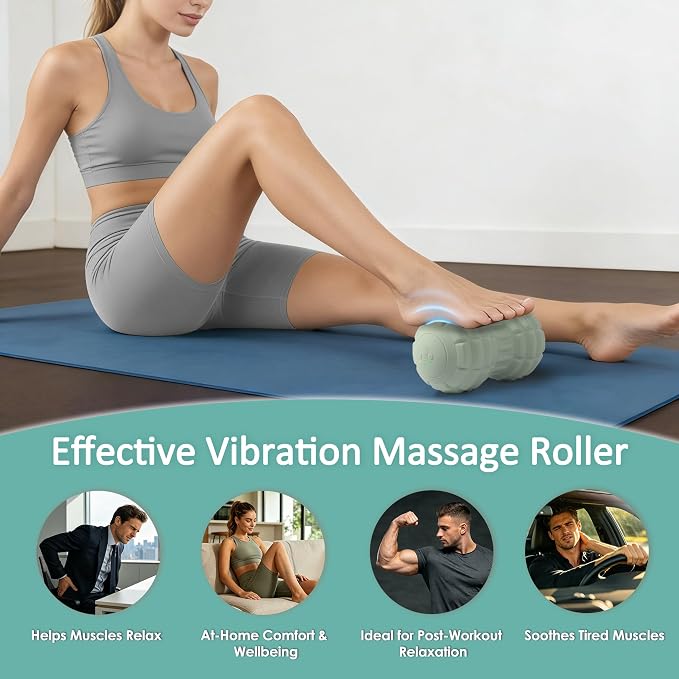 Silicone Vibrating Peanut Massage Ball Roller, Water Resistant Electric Double Lacrosse Massage Ball with 4 Intensities for Muscle Tightness, Deep Tissue Massager for Foot, Back, Hip (Green)
