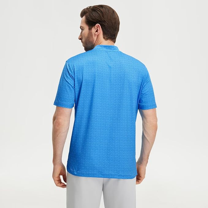 M MAELREG Golf Shirts for Men Collarless Performance Dry Fit Stretch Henley Casual Printed Mens Polo Shirts Short Sleeve