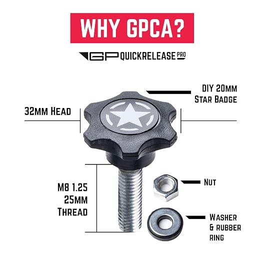 GPCA - GP Star Thumb Screws and D-Rings Set, Easy-to-Install M8 Bolt & Tie Downs, for Quick Cargo Cover Installation, Jeep Wrangler Accessories for 4xe, JL, JT, JK and More, Patented, 8 Packs