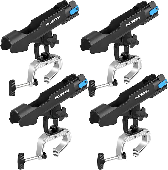 PLUSINNO Fishing Boat Rods Holder Large Clamp Opening 360 Degree Adjustable Fishing Rod Racks Folding Holder
