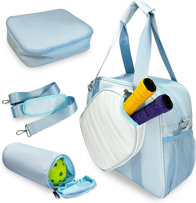 SSZYace Pickleball Tote Bag for Women & Men, Large Capacity Design Holds 2 Pickleball Paddles, External Pickleball Ball Bag and Adjustable Shoulder Strap Fence Hook, Insulated Drink Holder