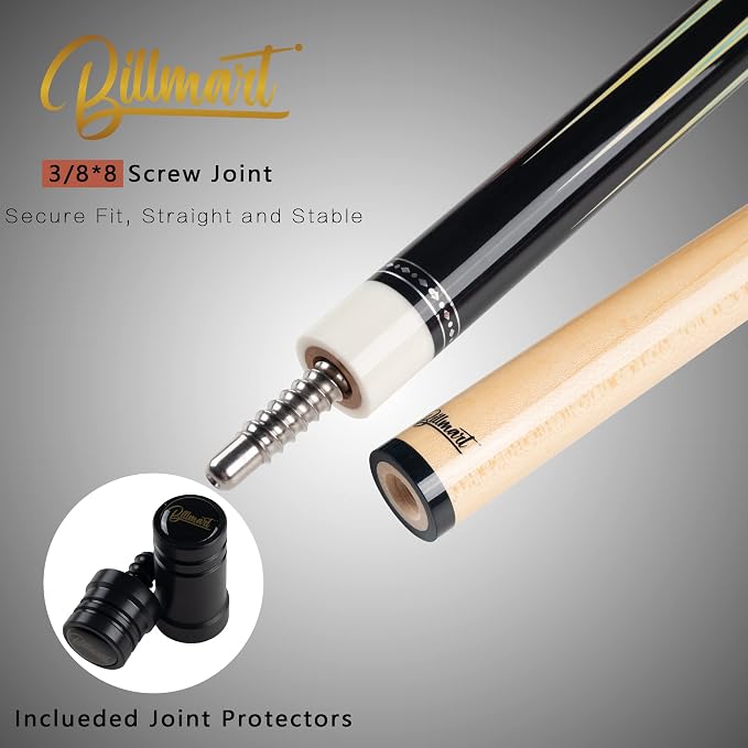 Billmart Pool Cue Stick, Low Deflection Shaft Billiard Cue Sticks with Hard Case, Pool Table Sticks Queue, 19-21 oz Pool Que