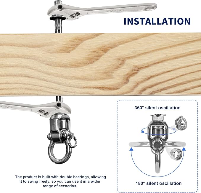2 Heavy Duty Swing Hangers 360° Bearing Stainless Steel Swing Hooks 1000LBS Capacity Playground Sandbag Hammock Chair Porch Swing