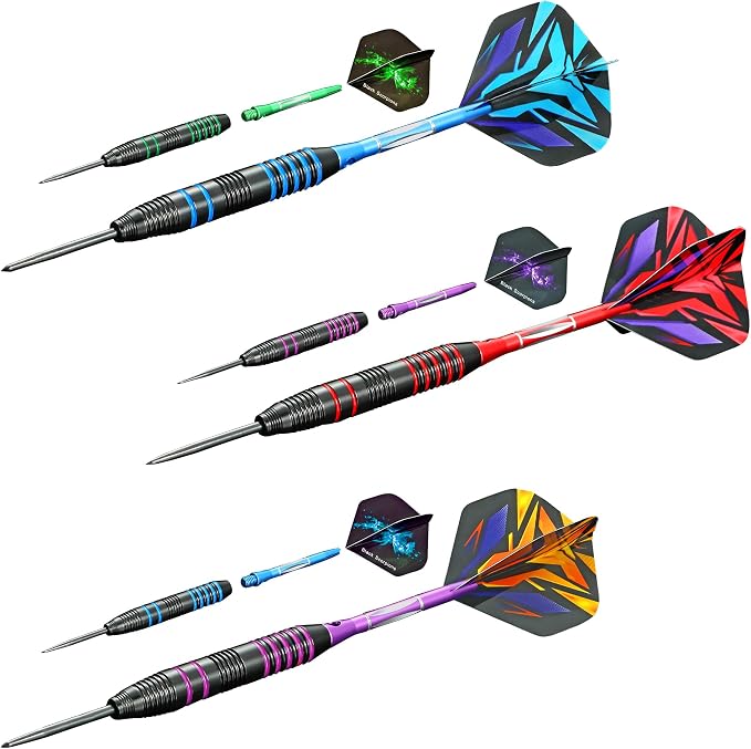 WINSDART Steel Tip Darts 12 Pack Set with Nonslip Iron Barrel Aluminum Dart Shafts and Flights Darts Sharpener an Gift Box