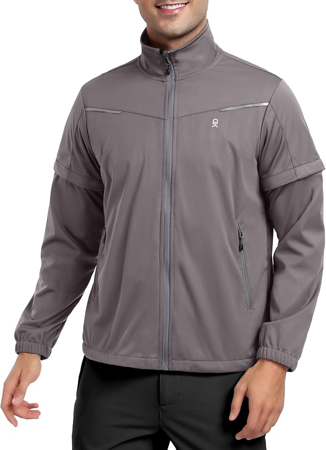 Little Donkey Andy Men's Convertible Sleeve Softshell Jacket Water Resistant Breathable Outdoor Jacket for Golf Hiking