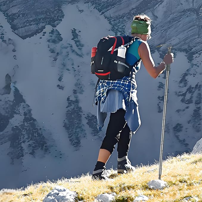 Trekking Pole Tactical Walking Stick, Multifunctional Lightweight Aircraft Aluminum Collapsible Survival Hiking Pole with Storage Bag for Women Men Seniors Camping Backpacking
