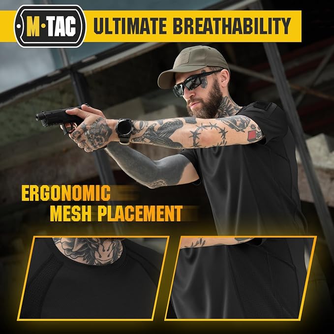 M-Tac Athletic Tactical T-Shirt Gen.2 - Breathable Polyester Military T-Shirt with Patch Panels on Short Sleeves for Men