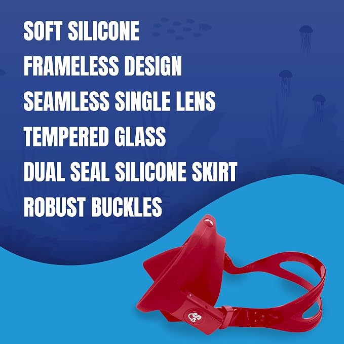 Spartacus Frameless Dive Mask, Ultra-Clear Low-Iron Glass, Wide View, Low Volume, 100% Silicone Skirt