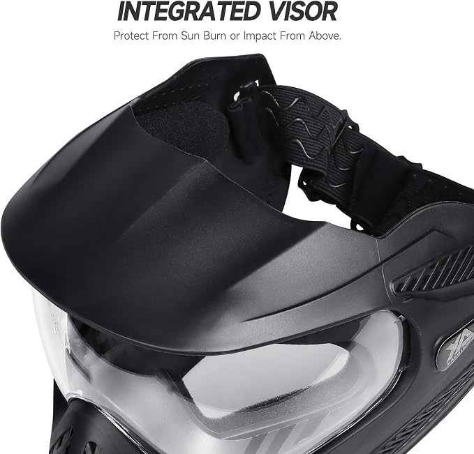 Xaegistac Paintball Mask-Intergrated Sun Visor Airsoft Mask, Wide Field of View, Anti Fog, Adjustable Headband for Paintball, Airsoft