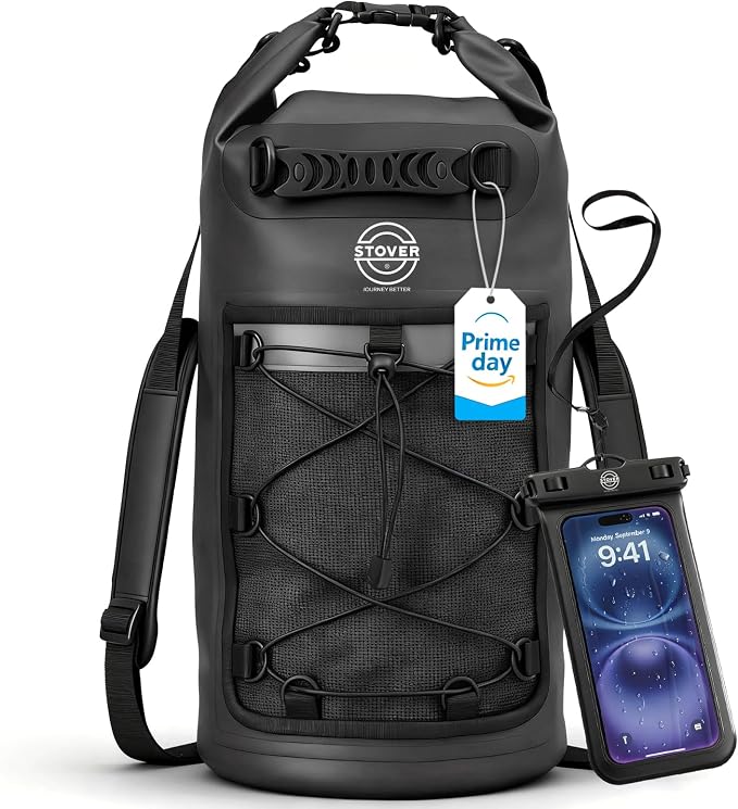 STOVER 5/10/25/30/40/55L Waterproof Dry Bag- Roll-Top Backpack w/Phone Case- Kayaking, Hiking, Camping, Boating- Men/Women