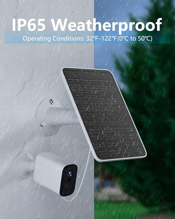 Solar Panel for Security Camera, 5W Solar Panel Charger Compatible with Eufycam 3/3C/2/2 Pro/2C/2C Pro/E/E20/E40/L20/L40/Solo/SoloCam Spotlight, Micro USB&USB-C Port IP65 Waterproof 10ft Cable, 4 Pack