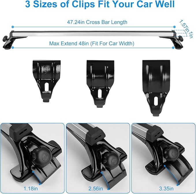 Universal Roof Rack Cross Bars Adjustable 48" Aluminum Alloy Car Roof Rack Cross Bars 165 lbs Capacity Roof Rails Crossbars for Cargo Basket Carrier Kayak Bike Canoe Snowboard