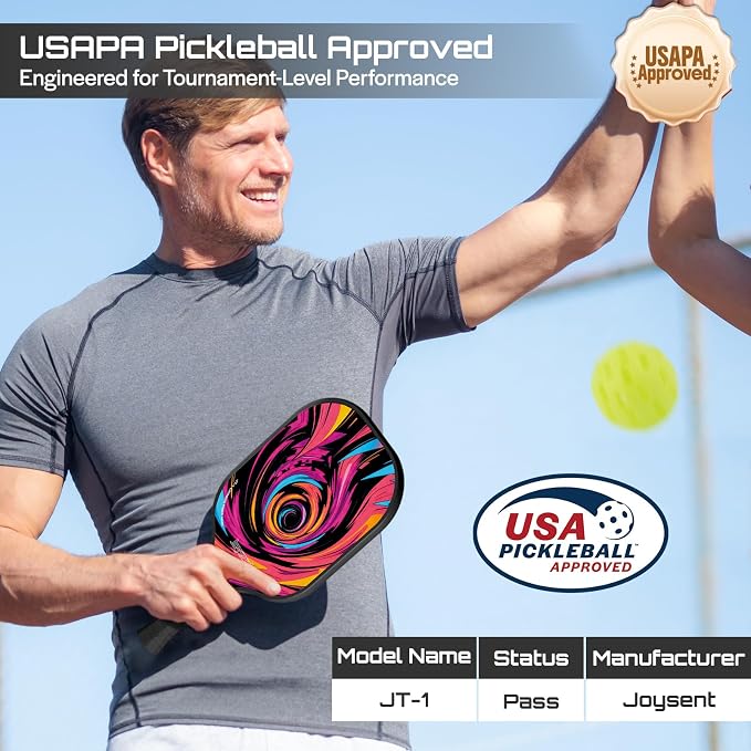 Pickleball Paddles Set, USAPA Approved Carbon Fiber Pickleball Set of 2 with Beginner Pickleball Rackets, Indoor Outdoor Pickle Balls for Adults Men Women, JT-1