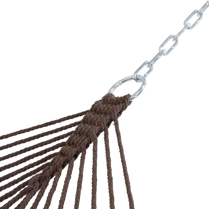 Sunnydaze Cotton Rope Hammock for Outside - 450-Pound Capacity Indoor or Outdoor Hammock with Spreader Bars - Brown