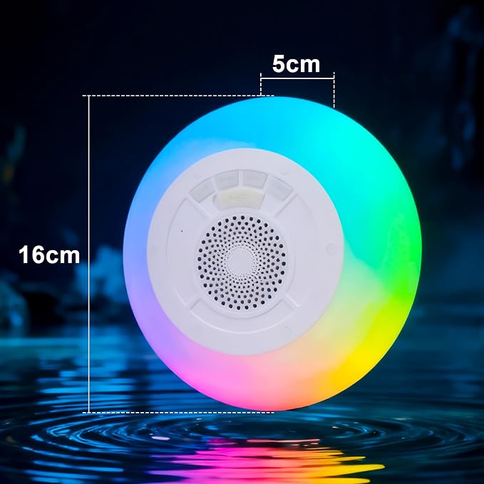 Floating Pool Speaker with Colorful Lights, IP68 Waterproof, Wireless Bluetooth, Built-in Mic, Surround Sound, for Outdoor Use and Hot Tubs (2pcs White)