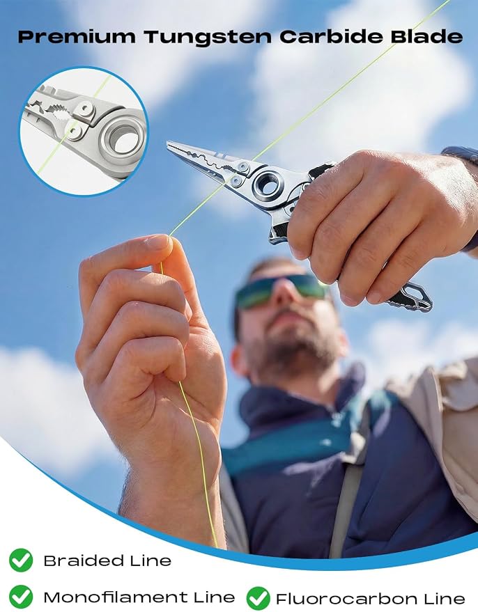 HOOK-EZE Anti-Twist Fishing Pliers with Multi-Function Design, 7.1" Saltwater 17-4 Stainless Steel Fishing Gear with G10 Handles, Split Ring Pliers, Fish Hook Remover Tool