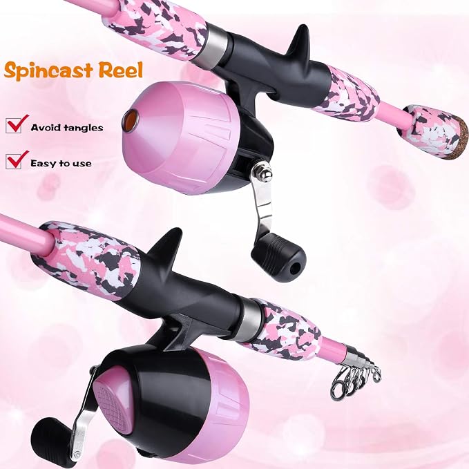 ODDSPRO Kids Fishing Pole - Portable Telescopic Kids Fishing Rod and Reel Combo Kit - with Spincast Fishing Reel Tackle Box for Girls, Youth