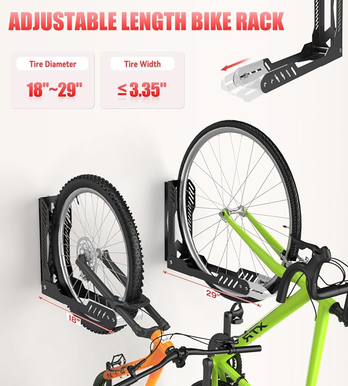 ALIXUEQIN Swivel Bike Wall Mount 2 Pack Bike Rack for Garage, No Heavy Lifting Required Wall Bike Hangers Can Holds up to 77 lbs (Black & White)
