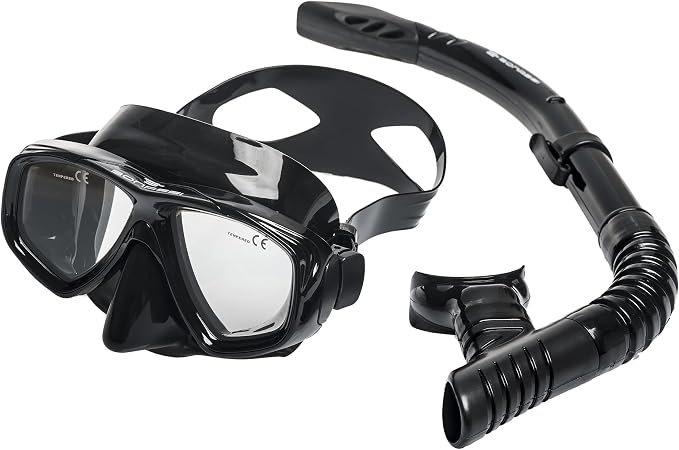 Bonassi Silicon Venture Pro Snorkel Combo with Reusable Bag - Anti-Fog Silicon Soft Mask, Snorkel with Purge Valve, Semi-Dry Top and Silicon Mouthpiece - Perfect for Diving and Snorkeling