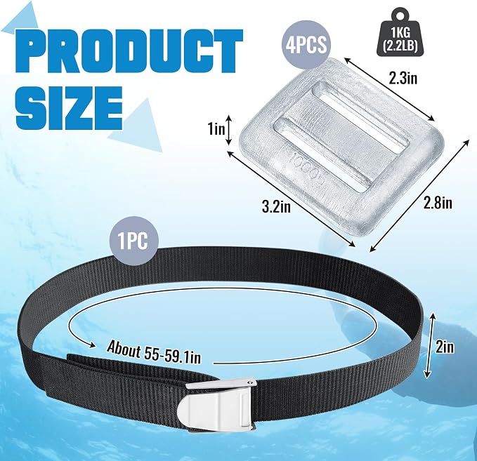 Tellegloww 4 Pcs Dive Weights for Scuba with 1 Pcs Scuba Diving Weight Belt Set Scuba Weights Nylon Long Scuba Weight Belt with Metal Quick Release Buckle for Summer Free Diving Spearfishing