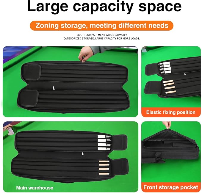 Pool Cue Case 4x4, Pool Cue Carrying Case Soft Padded Billiard Stick Bag with Multi-pocket for 4 Butts and 4 Shafts, Pool Stick Case Cue Bag with Backpack-straps for Pool Cues and Accessories
