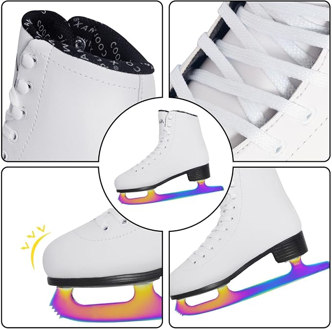 Nattork Womens Figure Ice Skates,Ice Skates with Stainless Steel Blade,Lace Up Figure Skate Ice Hockey Skates for Outdoor,Ice Skate Shoes for Women Size 6 7 8 9 10 11