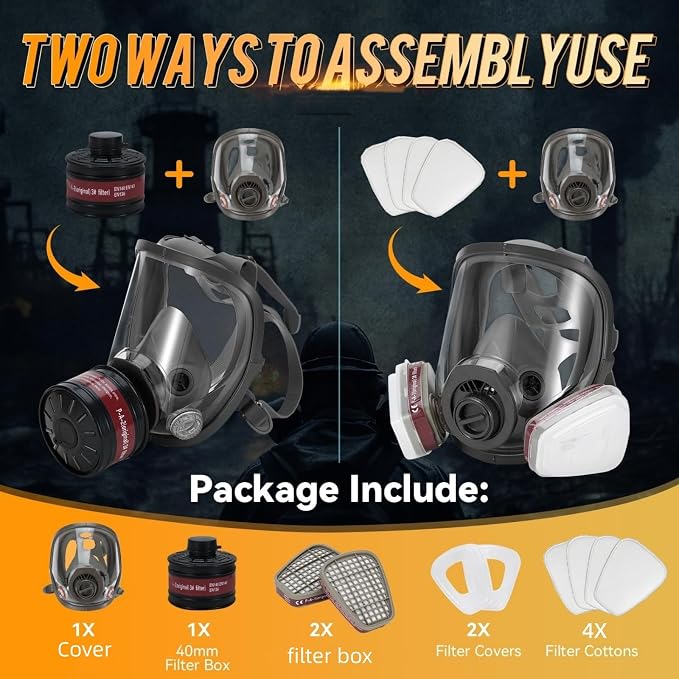 Full Facepiece with Filters for Paint, Chemical, Epoxy Resin, Spray Painting, Sanding Work