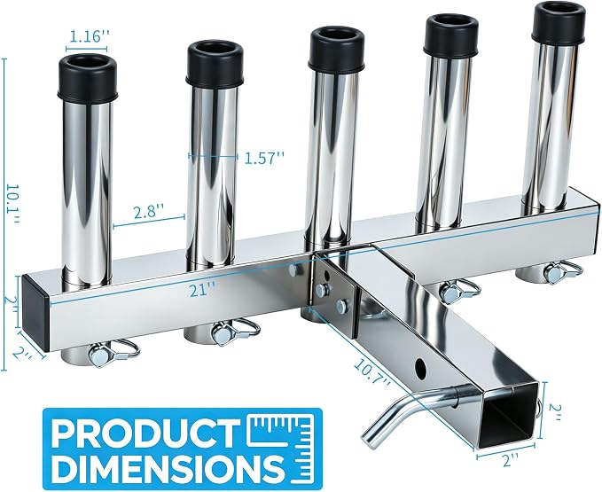 Njnzhto Stainless Steel Hitch Fishing Rod Holder,Hitch Mount Rod Holder,One Piece Welding, with Buffer Foam,5 Link Tube for 2" Hitch Receivers with Anti Drop Quick Release Pin,Rod Rack for Hitch