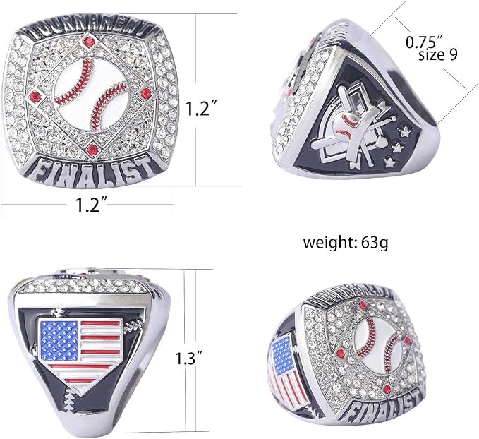 12 pcs Pack Gold Champions Silver Finalist Baseball Championship Trophy Ring Baseball Awards for Teams,Baseball Players Awards Size 9